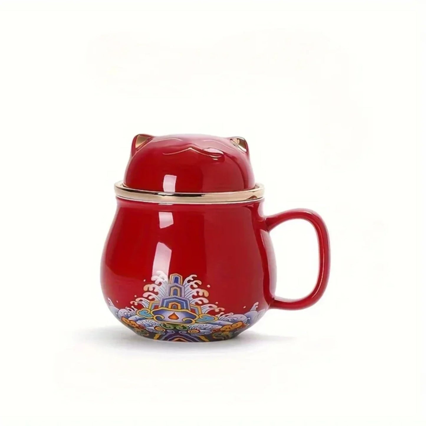 Ceramic Portable Lucky Cat Tea Mug with Infuser