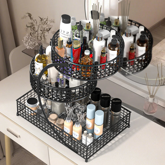 3-Tier Round Metal Storage Rack - No Assembly Required, Cosmetic Organizer, Fruit & Vegetable Basket, Kitchen Storage Gift