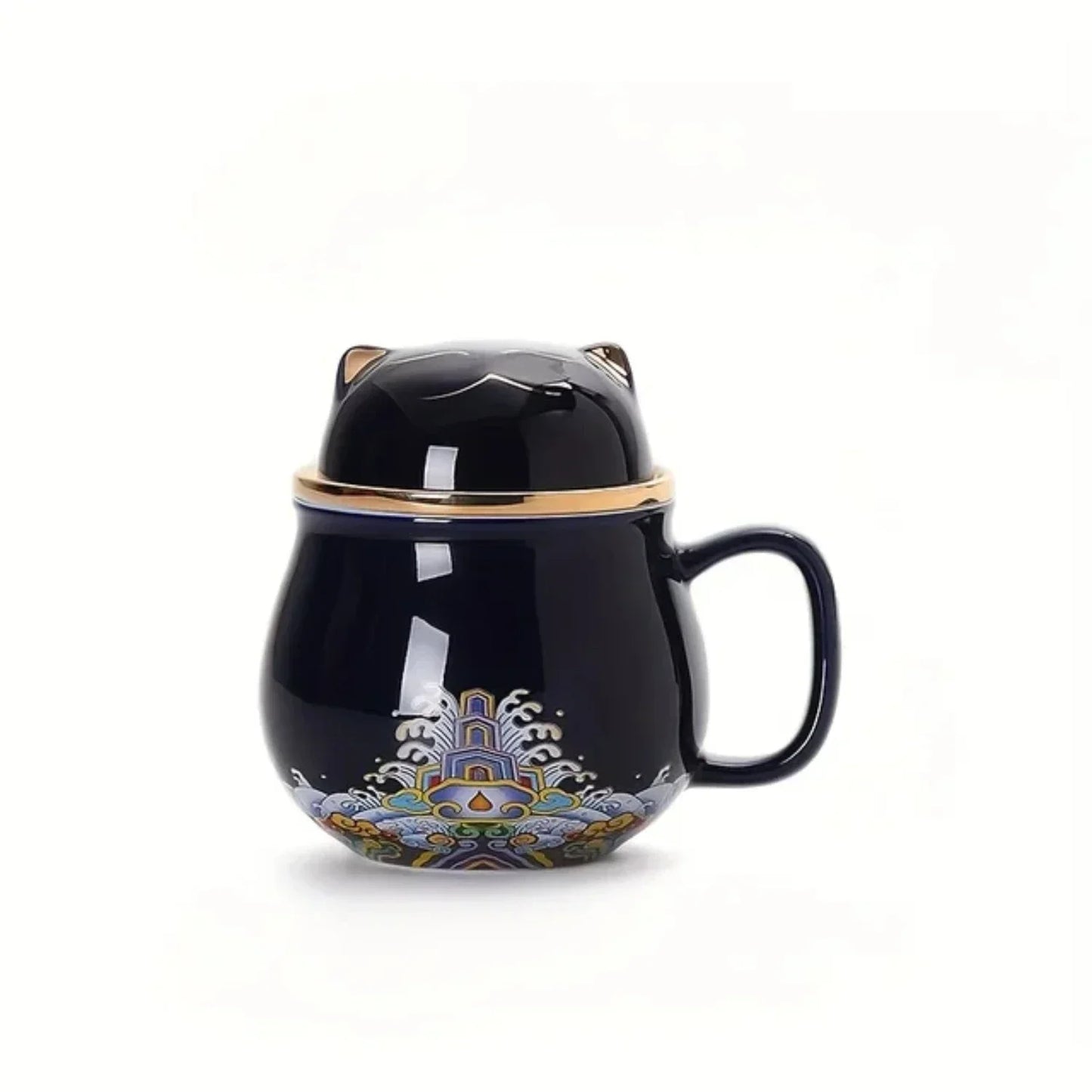 Ceramic Portable Lucky Cat Tea Mug with Infuser