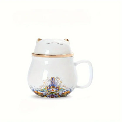 Ceramic Portable Lucky Cat Tea Mug with Infuser