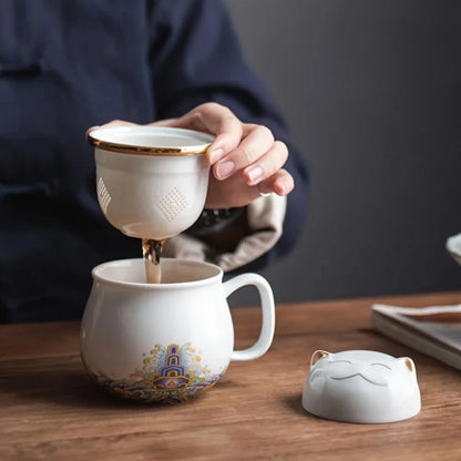 Ceramic Portable Lucky Cat Tea Mug with Infuser