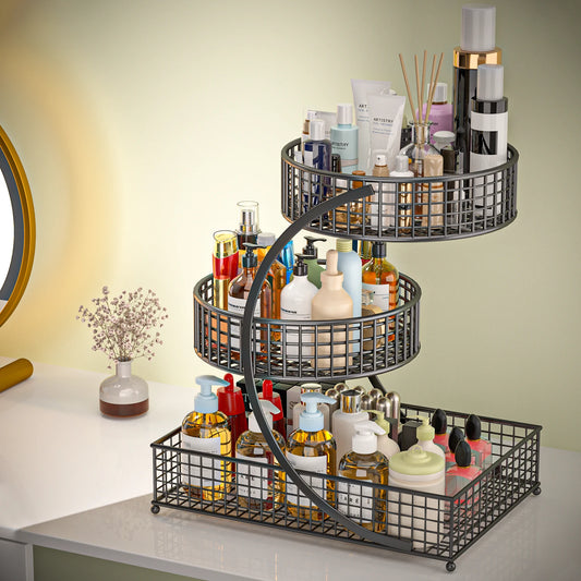 3-Tier Round Metal Storage Rack - No Assembly Required, Cosmetic Organizer, Fruit & Vegetable Basket, Kitchen Storage Gift