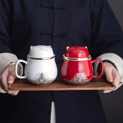 Ceramic Portable Lucky Cat Tea Mug with Infuser